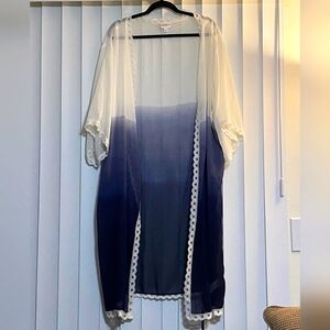 LulaRoe Large Shaw Shrug Poncho Sweater Sheer Ombre Blue white